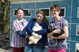 3 junge Frauen mit Kaninchen